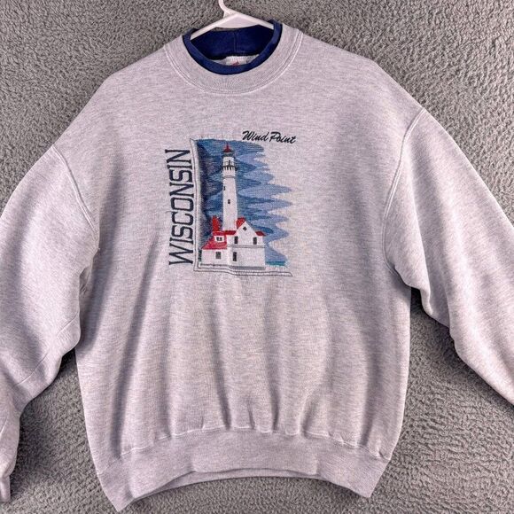 Vintage Wind Point Wisconsin Sweatshirt Womens Large Gray Jerzees‎ Made in USA - Picture 1 of 12